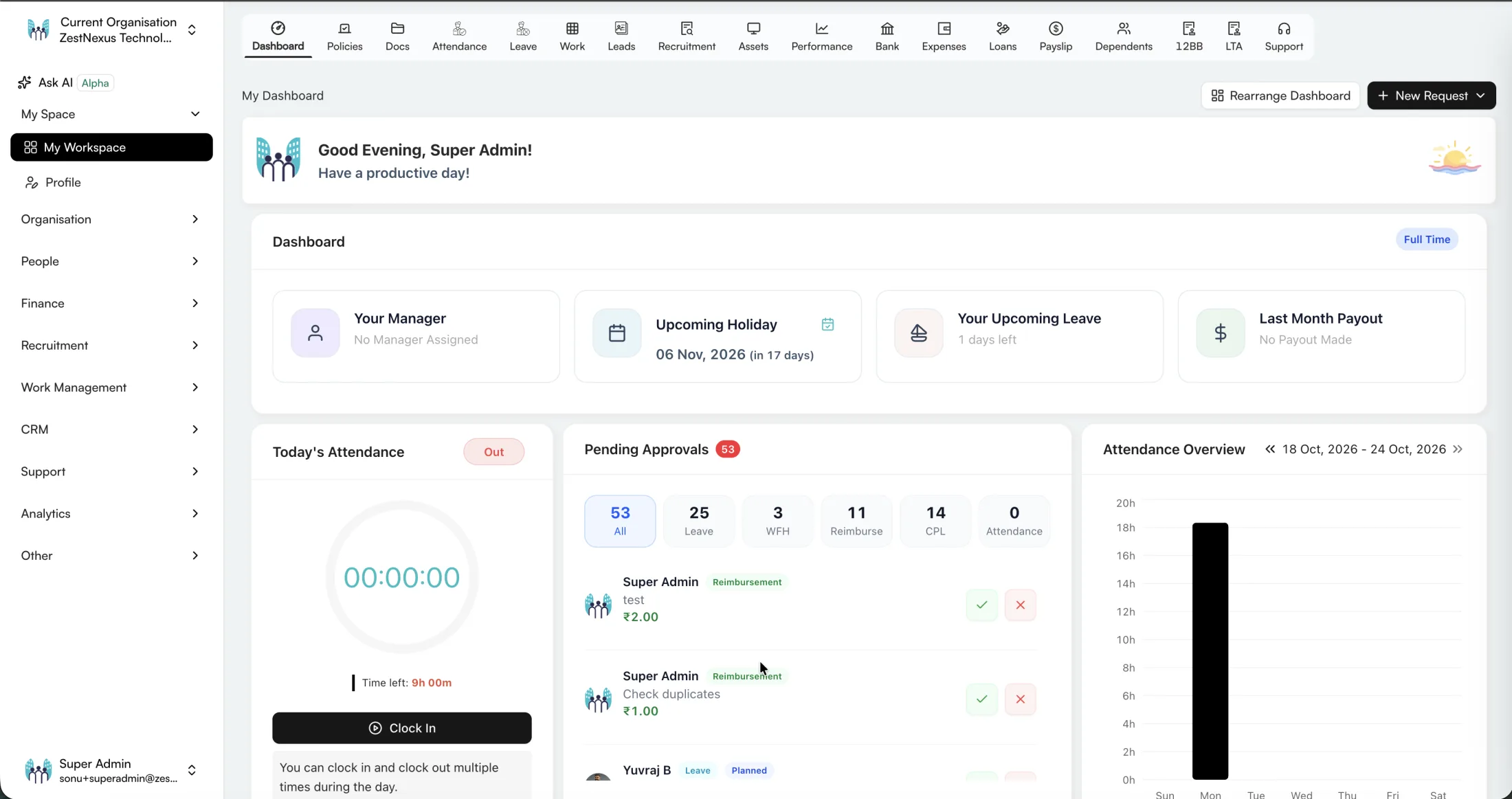 ZestNexus employee dashboard for healthcare workforce operations